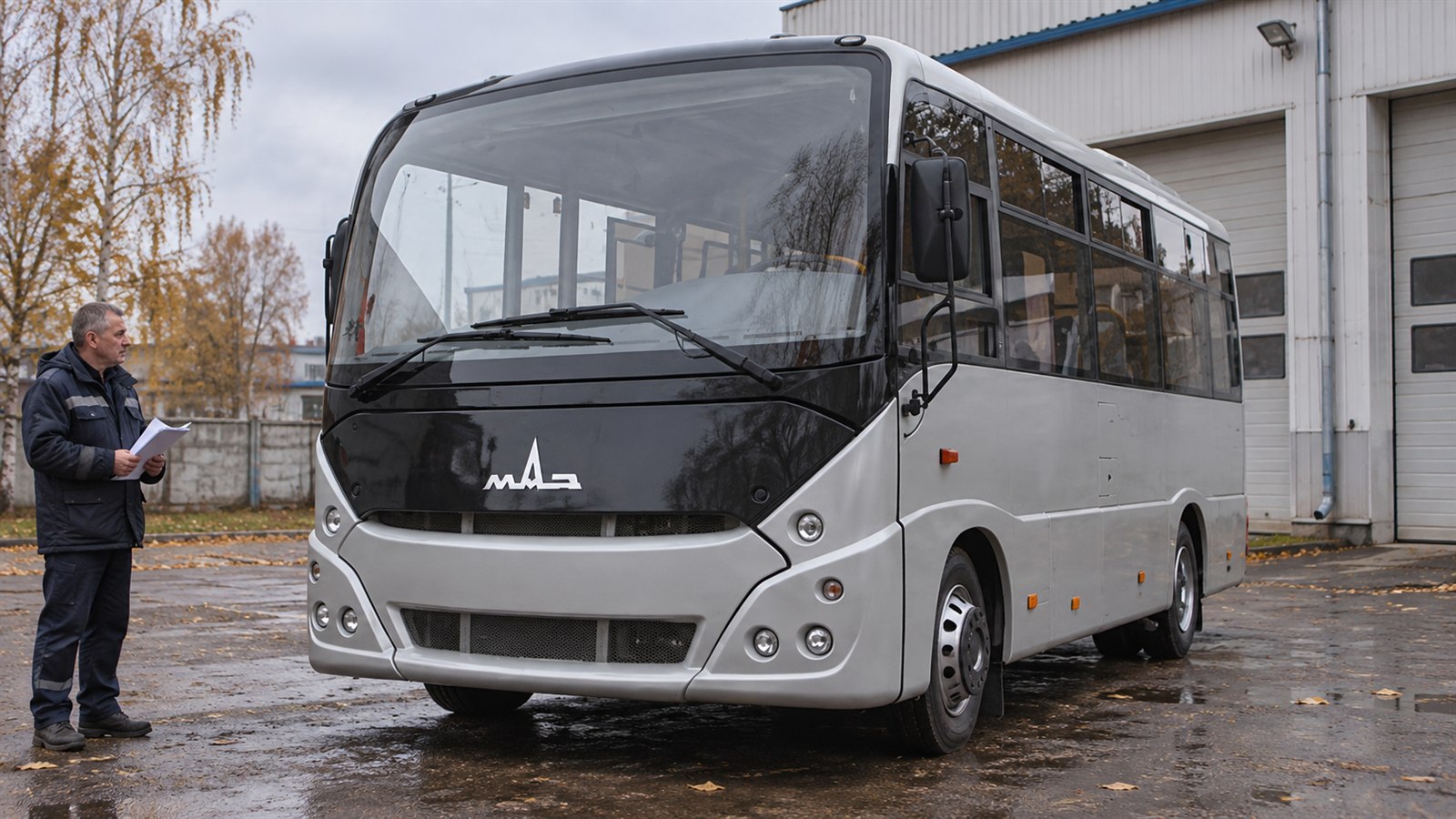МАЗ 241 на площадке автобусного парка перед осмотром
